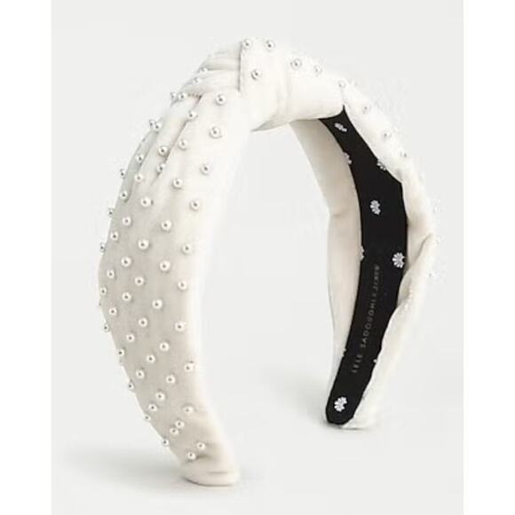 RARE Lele Sadoughi X J.Crew Ivory Velvet Pearl Knotted Statement Headband NWOT - Picture 2 of 6